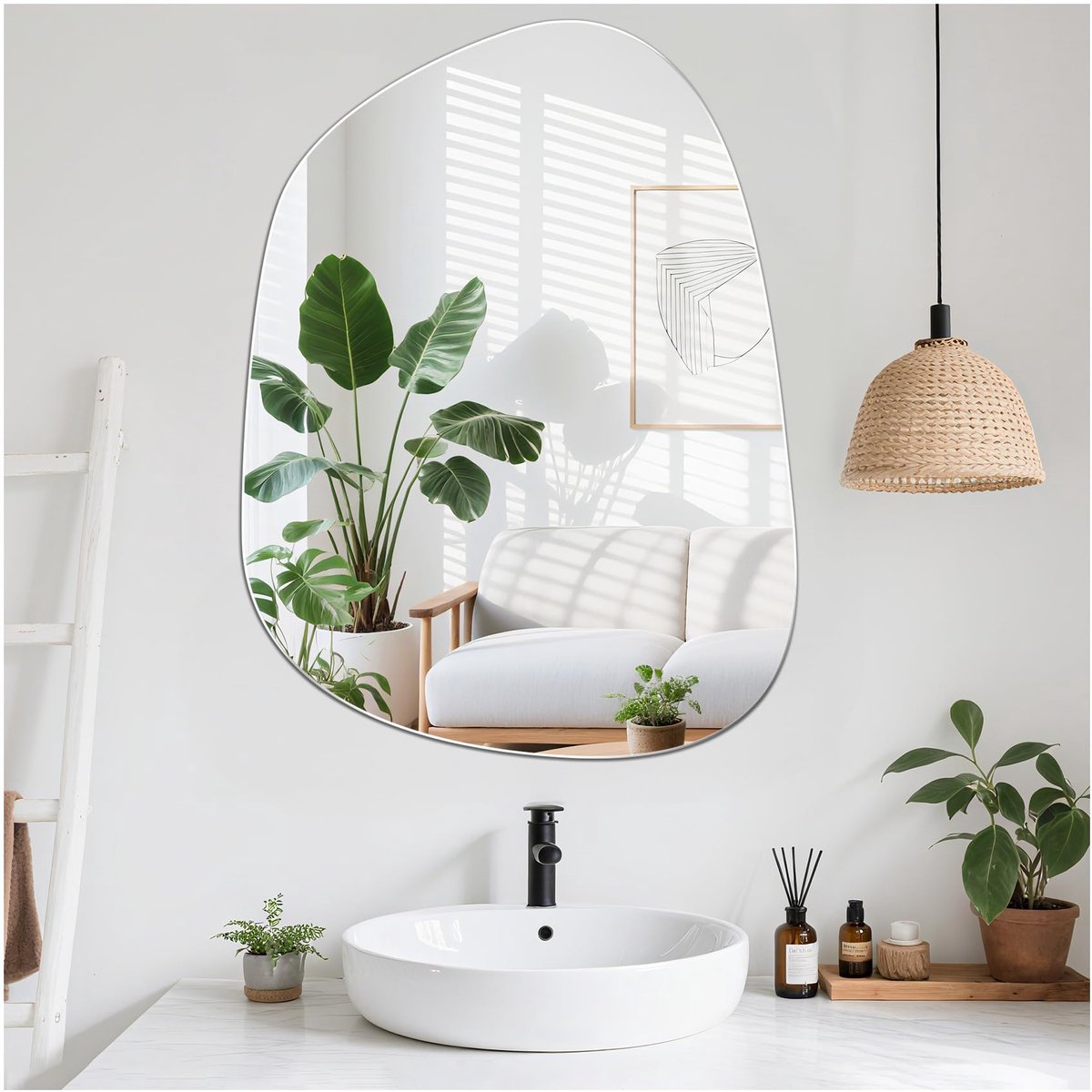SnelShoppen - Asymmetrische Spiegel 60x45 cm - Decoratieve Wandspiegel - Moderne Organische Spiegel Zonder Lijst - HD Glas voor Badkamer, Woonkamer, H