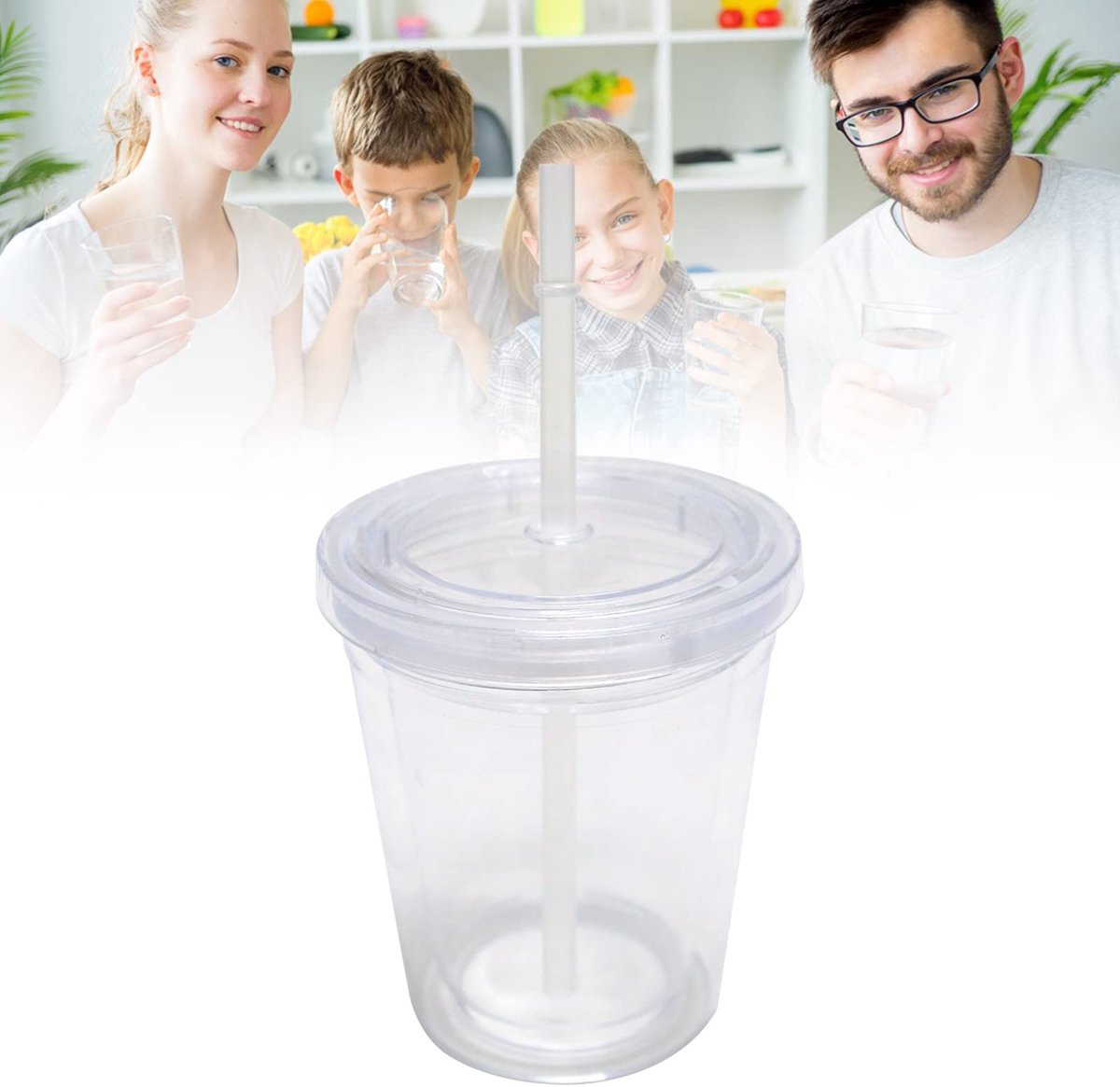 Dailygoods - Dubbelwandige Plastic Beker met Rietje voor Smoothies en Dranken