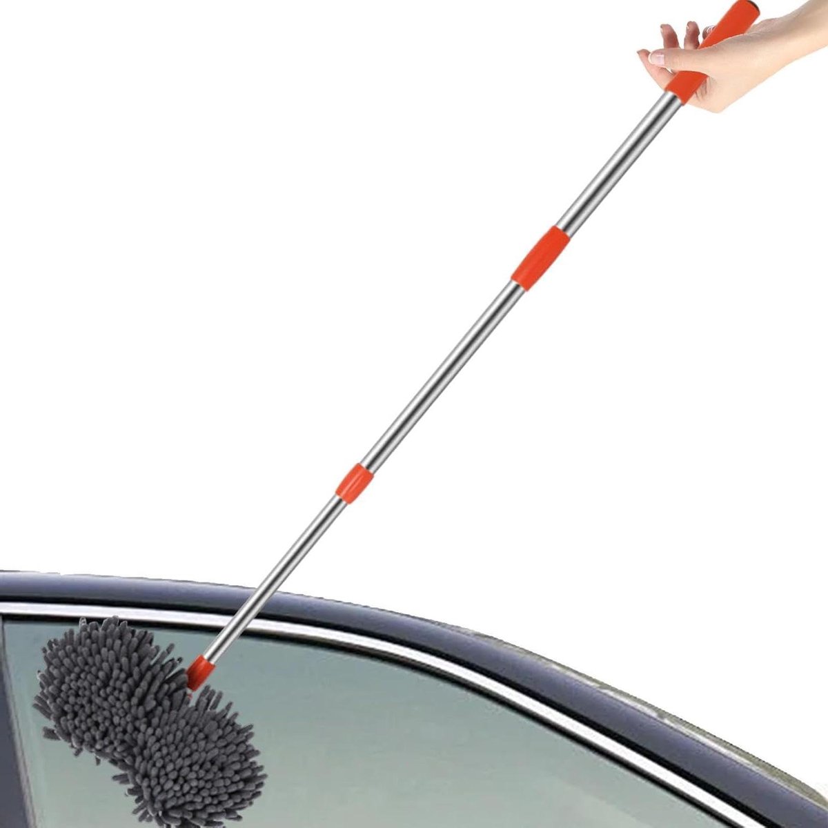 Autowasmop - Autowasborstel Duster - Auto Reinigen - Schadevrij en Krasvrij - Verstelbare Steel - Blauw