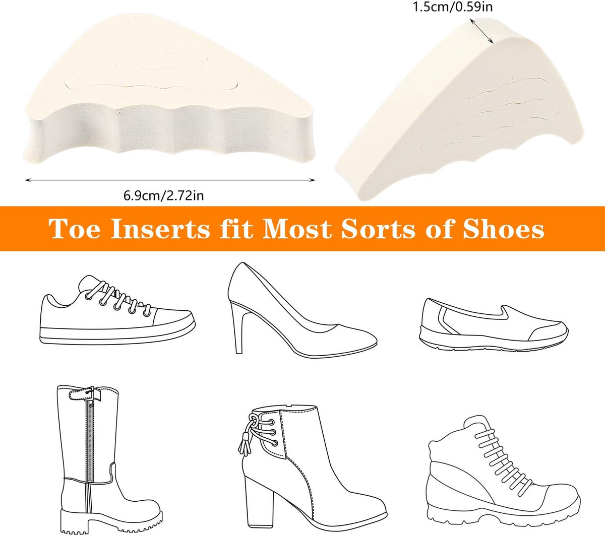 Dailygoods - 4 Paar Inlegzolen voor Te Grote Schoenen, Schoenvullers en Teensteunen