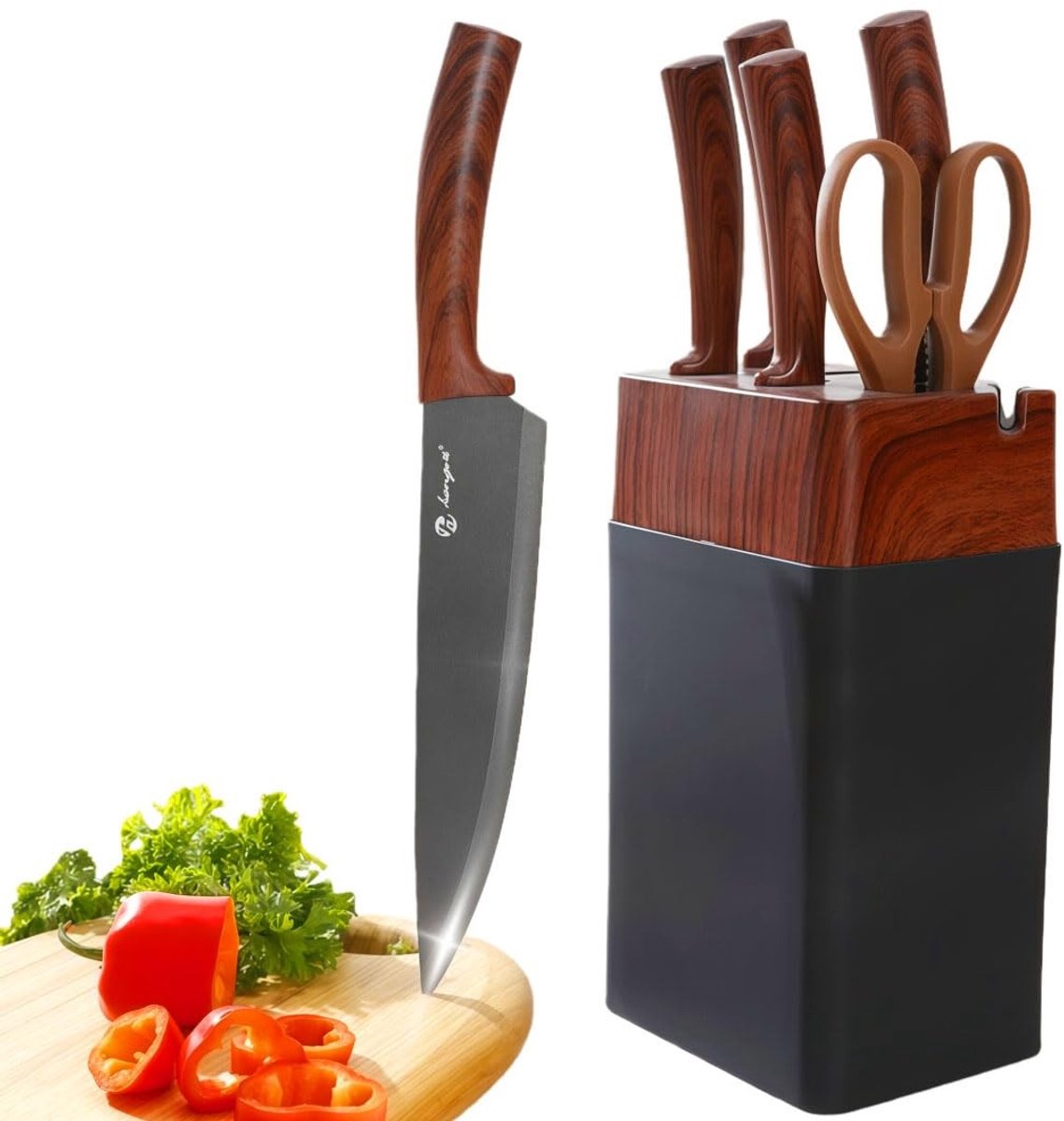 Dailygoods - 7-delig Keukenmes Set met Blok van Hoogwaardig Materiaal en Ergonomische Handgrepen