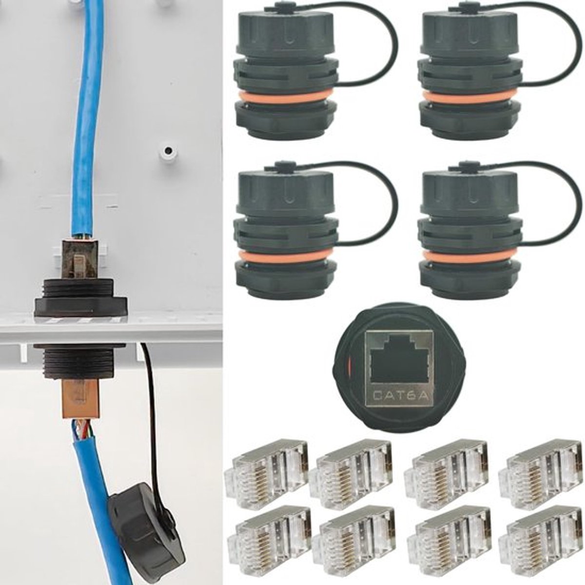 ONF3 - Waterdichte RJ45-koppeling - CAT6A Ethernet-kabelconnector - 4 stuks - Kristalkoppen - Afgeschermd - Voor industriële toepassingen - Incl...