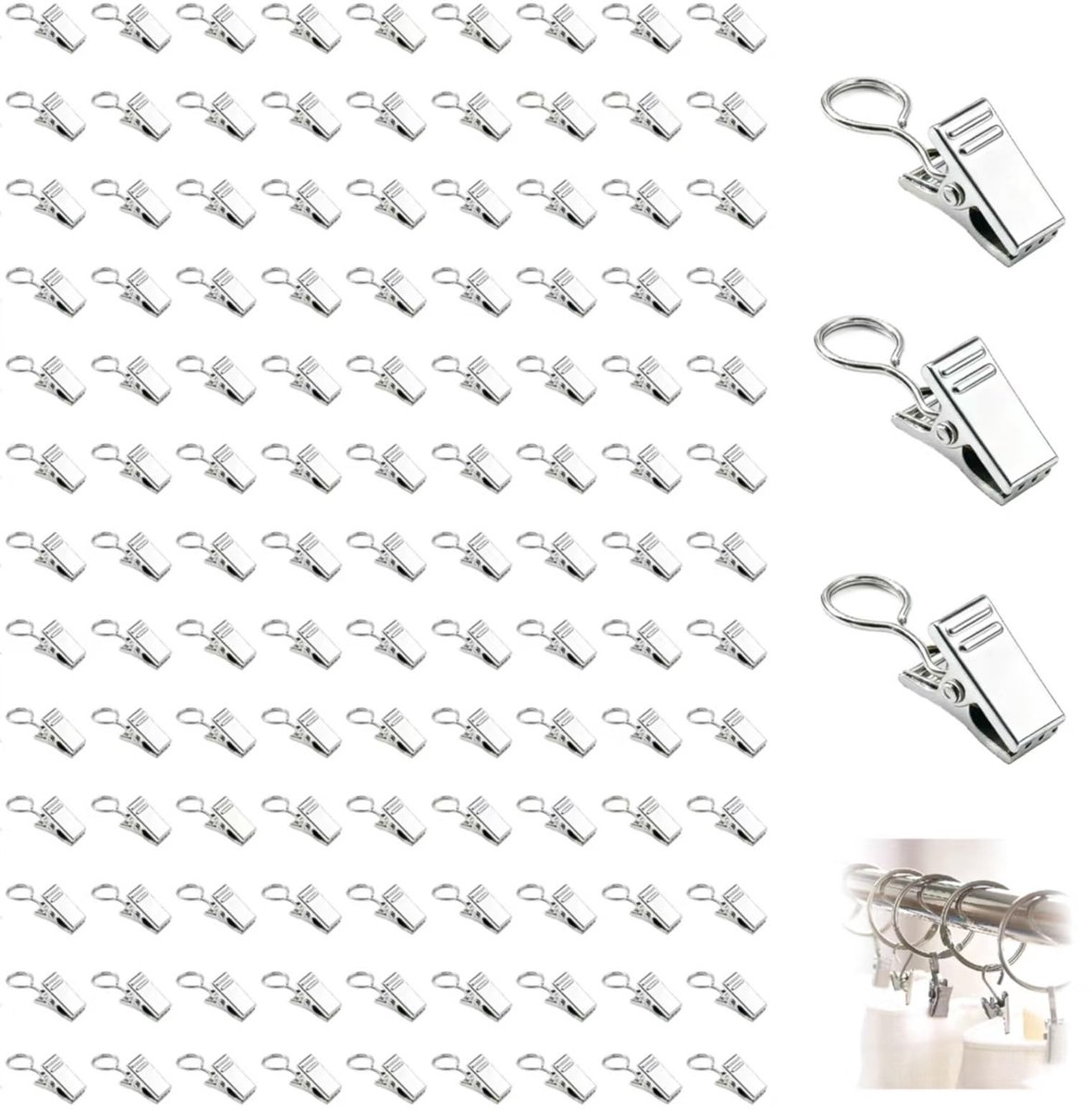 Dailygoods- Gordijnklemmen 100 Stuks - Roestvrij Staal - Zilveren Clips - Eenvoudig te Installeren - Decoratie voor Huis - Lange Levensduur - Gordijnclips