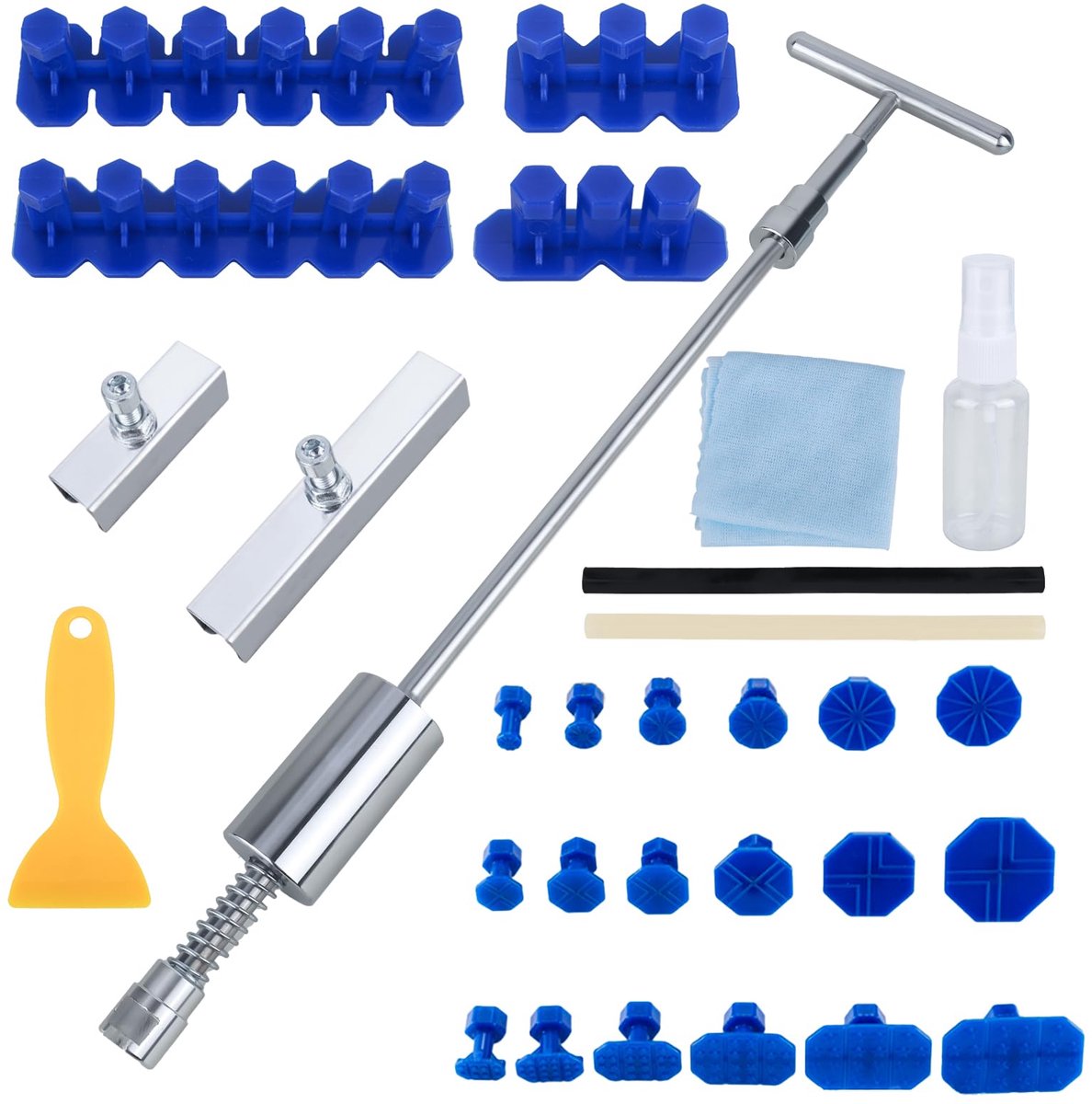 SnelShoppen - 30 stuks deuken reparatie uitdeukgereedschap set - T Bar trekker voor auto deuken zonder lakschade - Professionele kit voor voertuigen