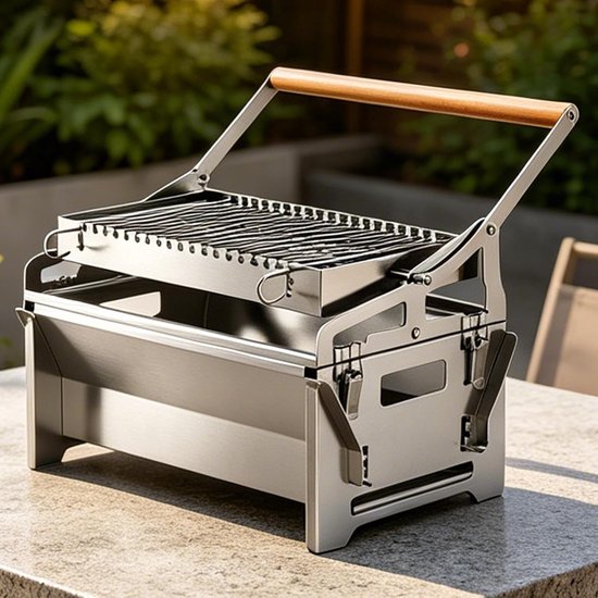 Houtskoolbarbecue - Campinggrill Staal - Buiten Grillen - 360 Graden Rotatie - 16 x 30 x 16 cm - Zilver — afbeelding 2