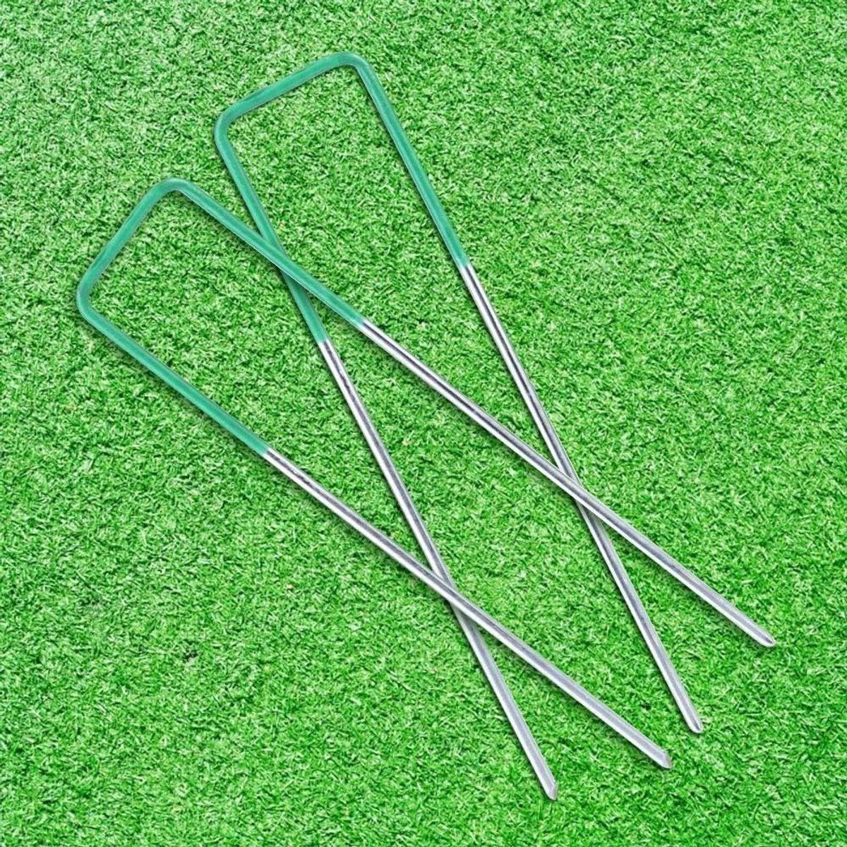 Kunstgras U-Haken - Haringen Gazonpennen - Buiten Tuinieren - Afgeschuinde Punten - 15 cm - Zilver