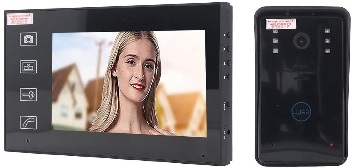 Videodeurbel met Camera - Visuele Deurbel Intercom - Bezoekers Herkennen - Sterke Anti-interferentie - AC 110-240V - Zwart