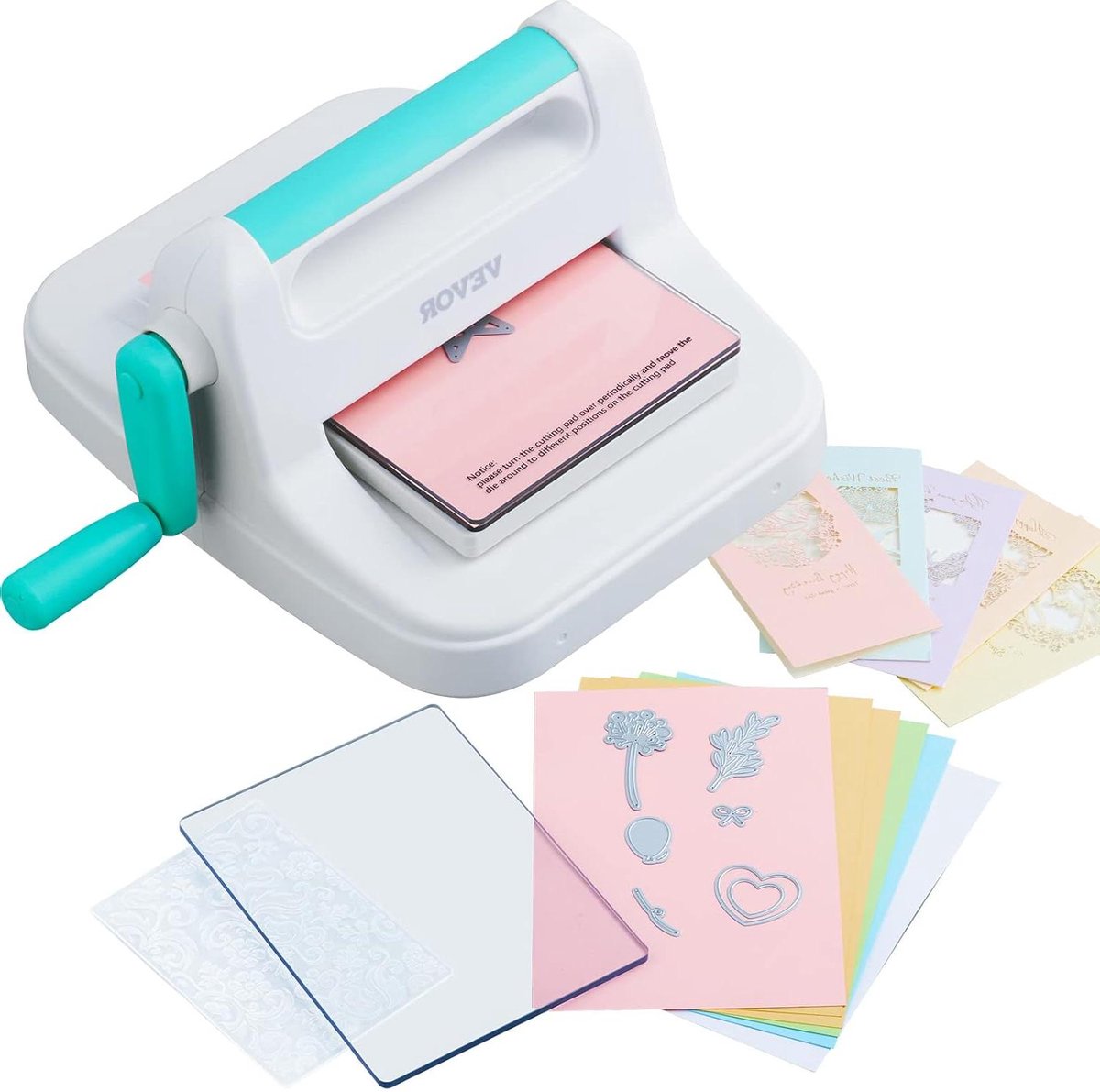 Stans- en reliëfmachine - Scrapbooking machine - Kaarten maken - Complete starter kit - 16 cm opening - Wit