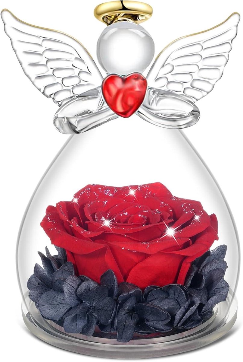 Eeuwige Roos - Gepreserveerde Bloem Angel - Cadeau Geven - Handgemaakt en Duurzaam - 7 x 7 x 10.5 cm