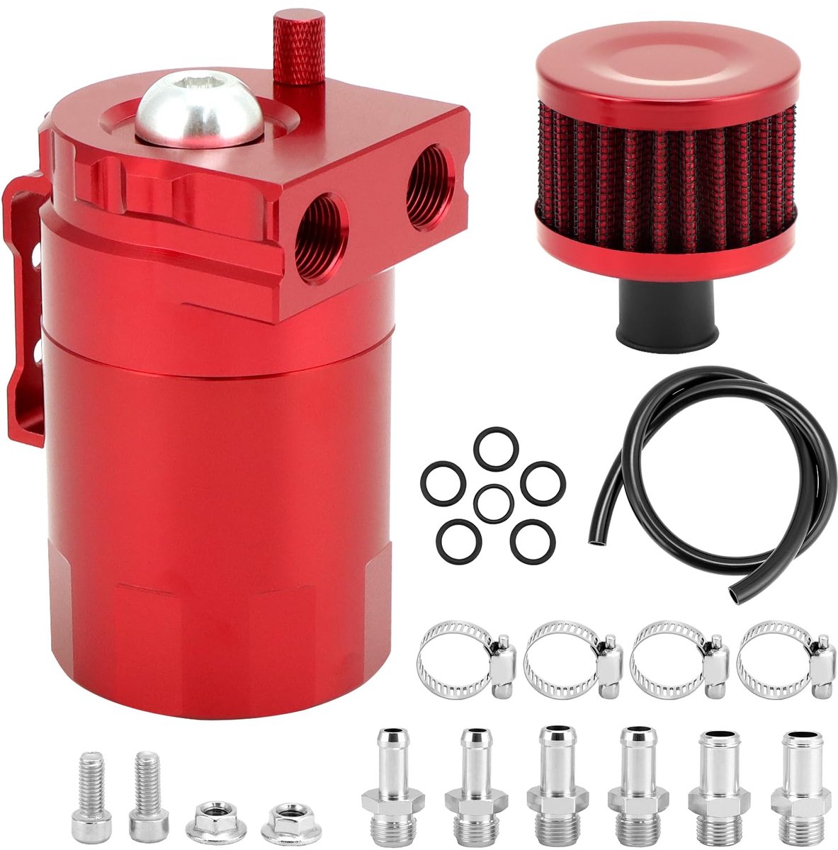Dailygoods - Universele Olieverzamelset met Luchtfilter - Aluminium, 400 ml, Rood