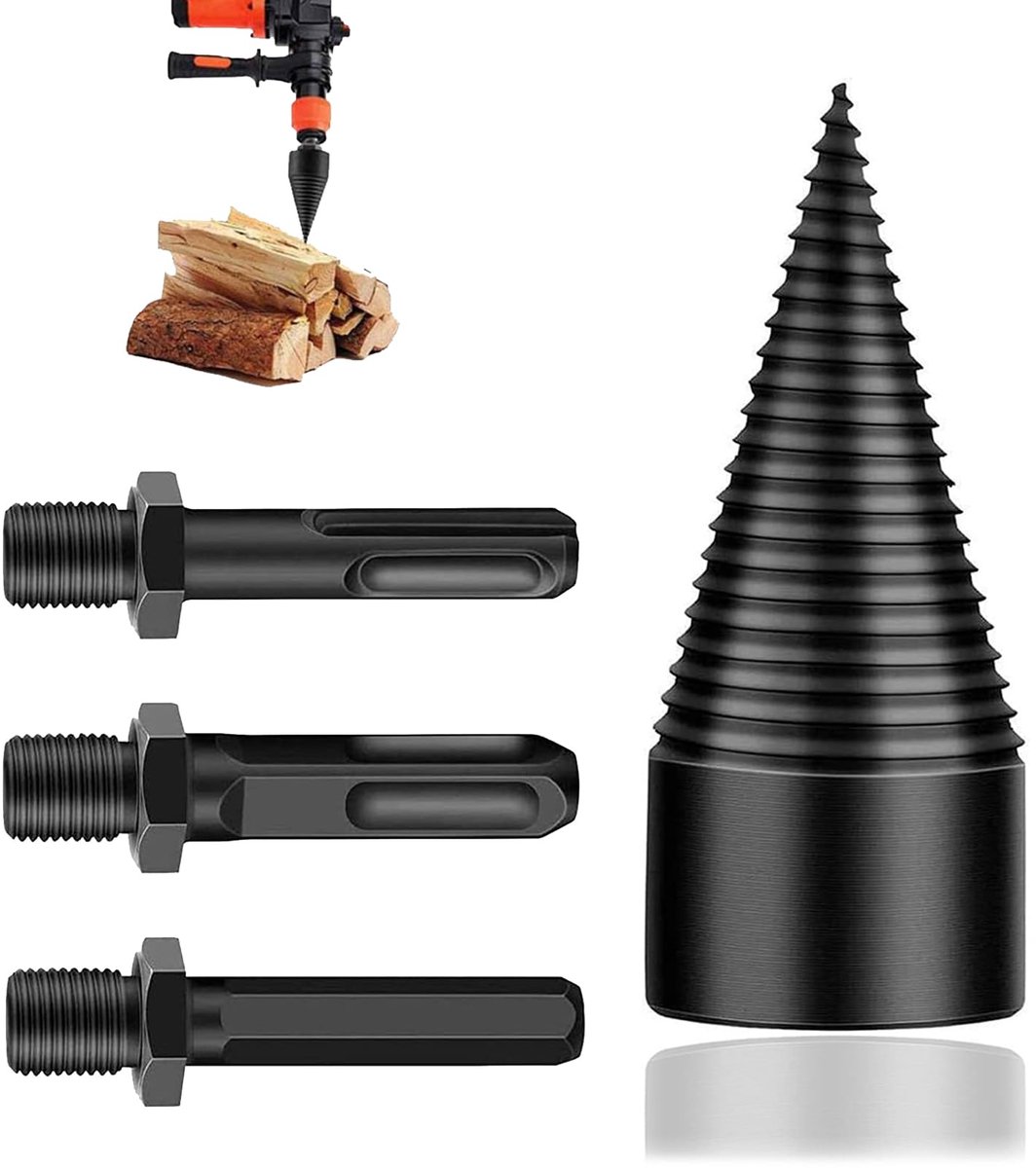 Dailygoods - Houtsplijter Schroefkegel met 3 Boorgrepen - Voor Efficiënt Hout Splitsen
