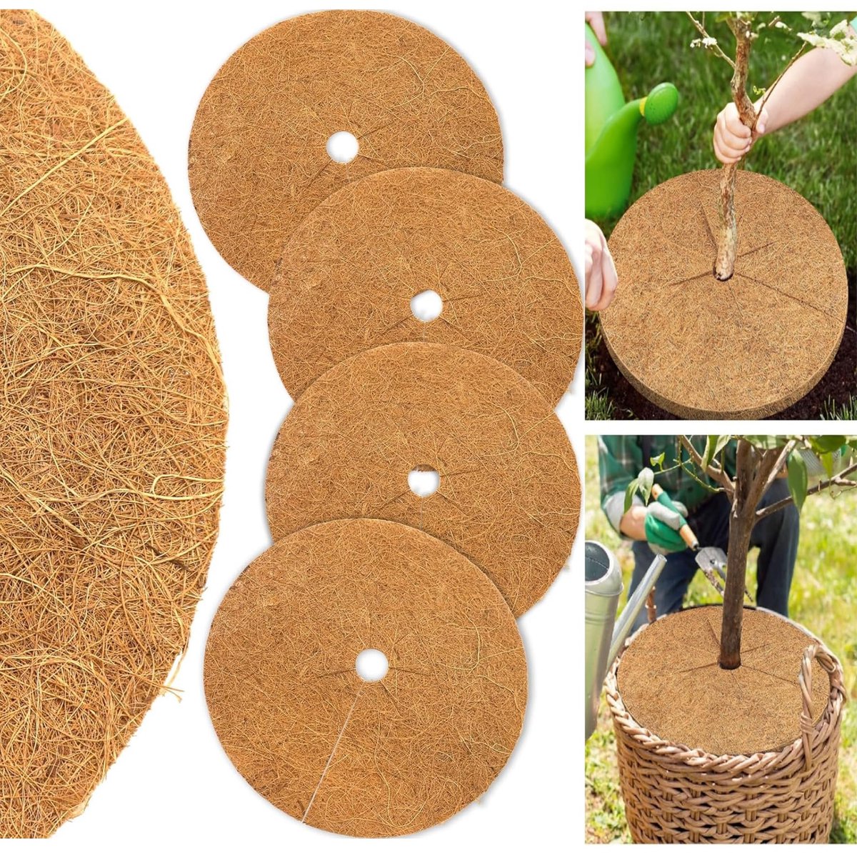 Dailygoods - 4 Stuks Kokos Mulchschijf - Ronde Kokosvezelmat voor Plantenbescherming