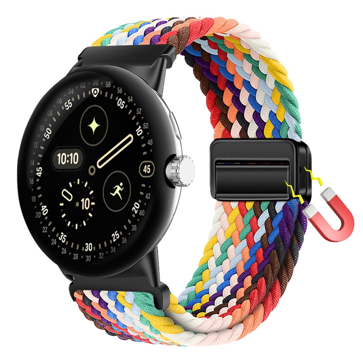 Dailygoods- Horlogeband Gevlochten Nylon - Verstelbare Magnetische Sluiting - Sportarmband - Compatibel met Google Pixel Watch 3/4 - Rekbaar en Waterdicht - Zacht en Gezond - Armband