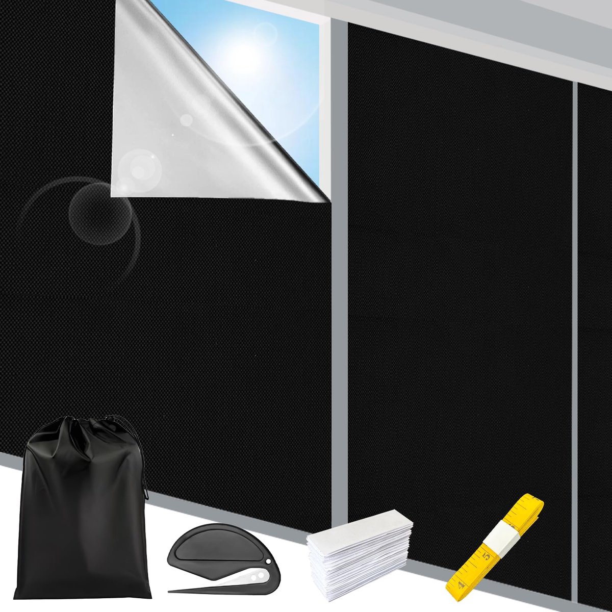 Dailygoods - 3m x 1.47m Raamverduistering - Zwart Zonwerend Folie zonder Boren