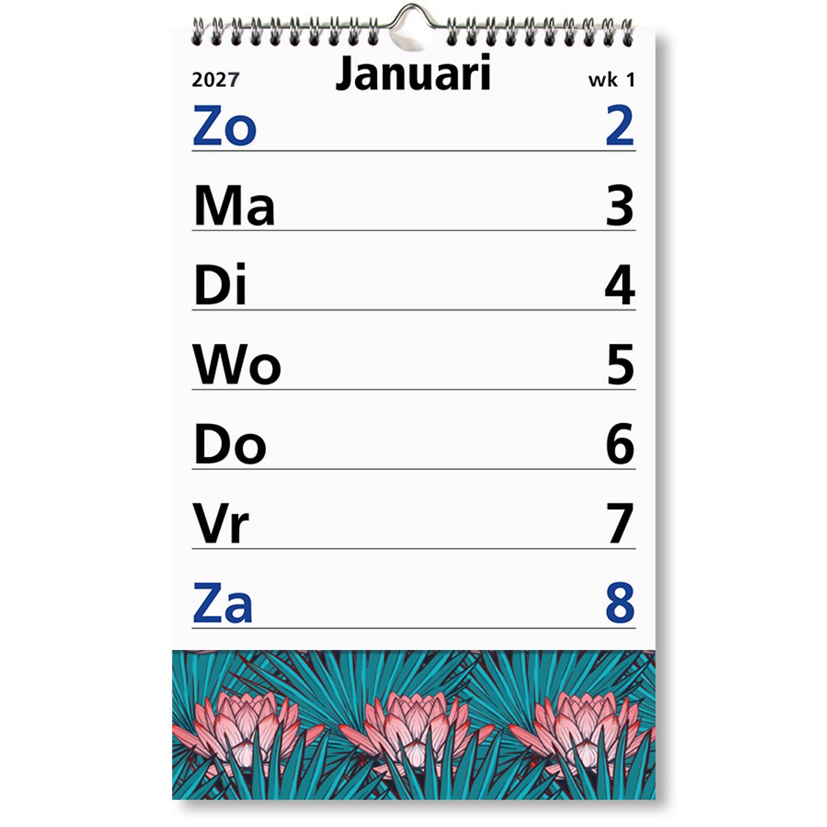 Castelli - Grote Cijferkalender op schild 2027- week - formaat 21x31.5cm - veel schrijfruimte - ongeveer A4 formaat - dekblad/schild Bloemen