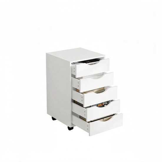 STILVORA Mobiele Opbergkast Met 5 Lades En Wielen Voor Bureau En Slaapkamer - Wit - Kunsthout - 40 X 40 X 66,5 Cm — afbeelding 4