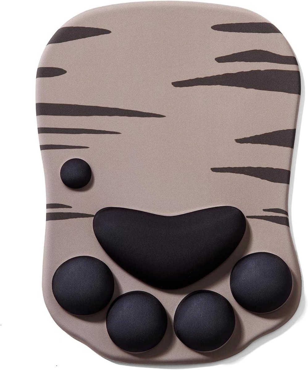 SnelShoppen - Ergonomische Muismat met Polssteun, Schattige Cat Paw Design, Siliconen Gel Muismat, Grijze Tijger, Voor Thuis, Kantoor, Gaming, Nauwkeu
