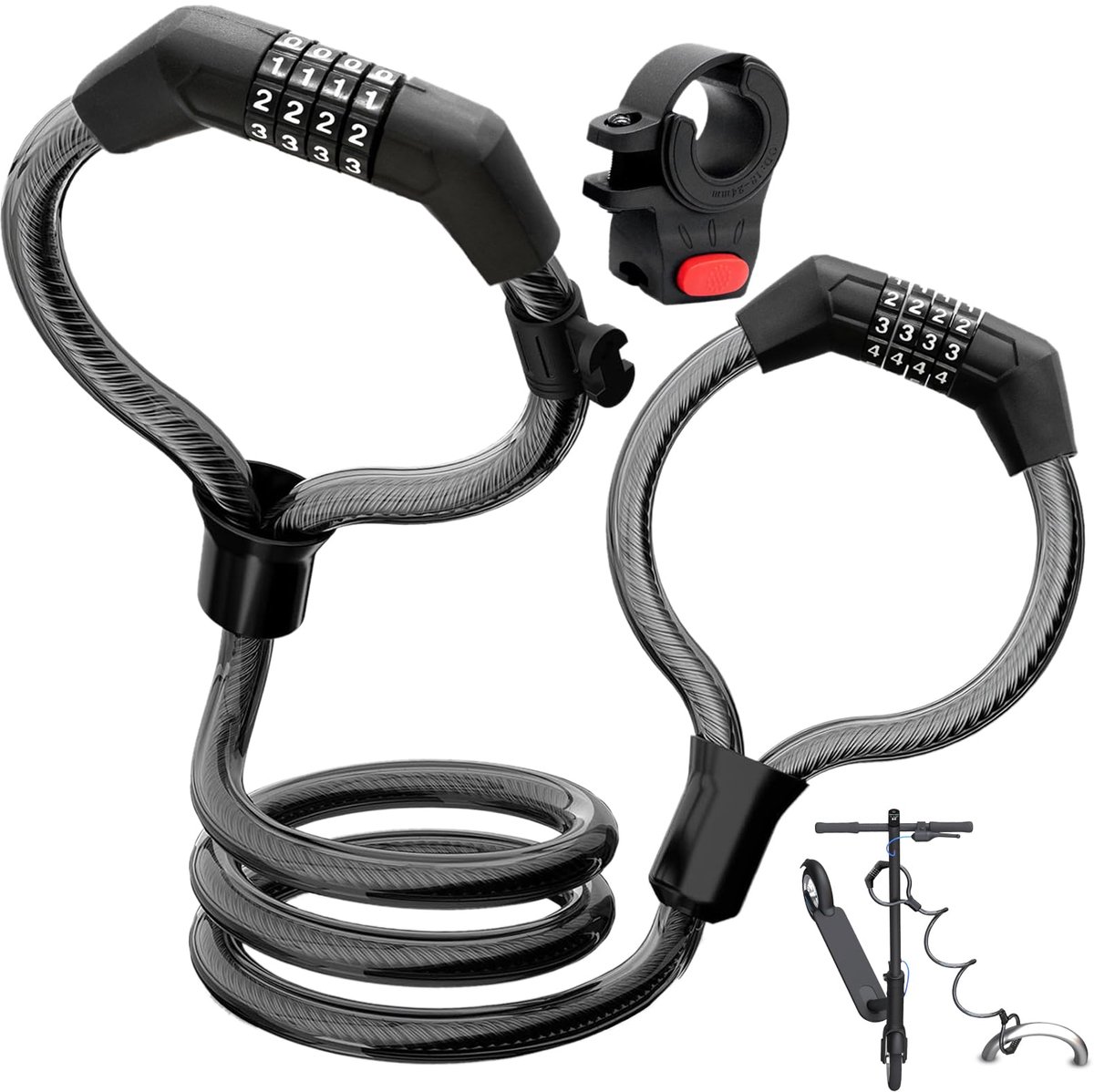 SnelShoppen - Diefstalbeveiliging Dubbel Hangslot voor Elektrische Step en Fiets, 105 cm x 12 mm, Roestvrij Staal, Ideaal voor Buiten gebruik