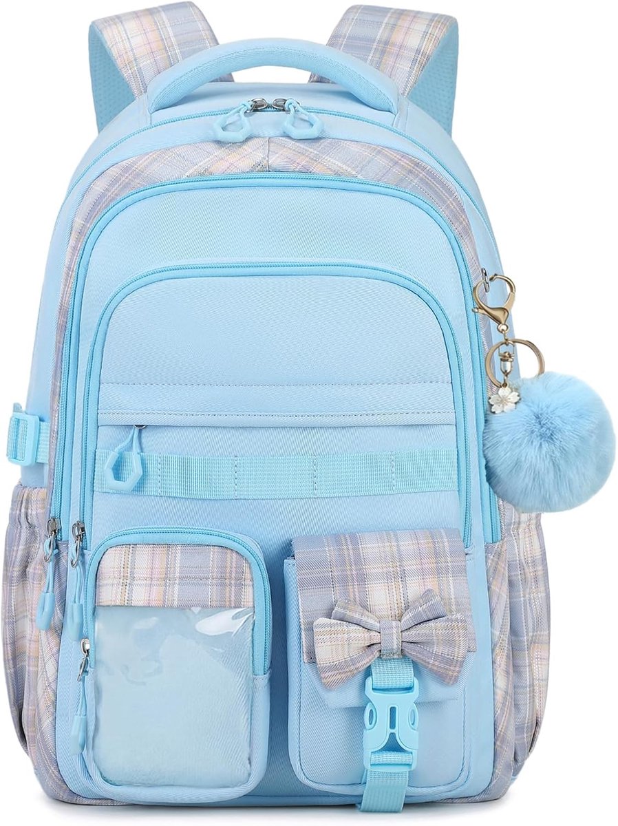 Bobypet - Rugzak - School tas voor meisjes, lichtgewicht en ergonomisch, voor meisjes van 8-12 jaar, casual tas voor school en reizen, 22 liter, blauw