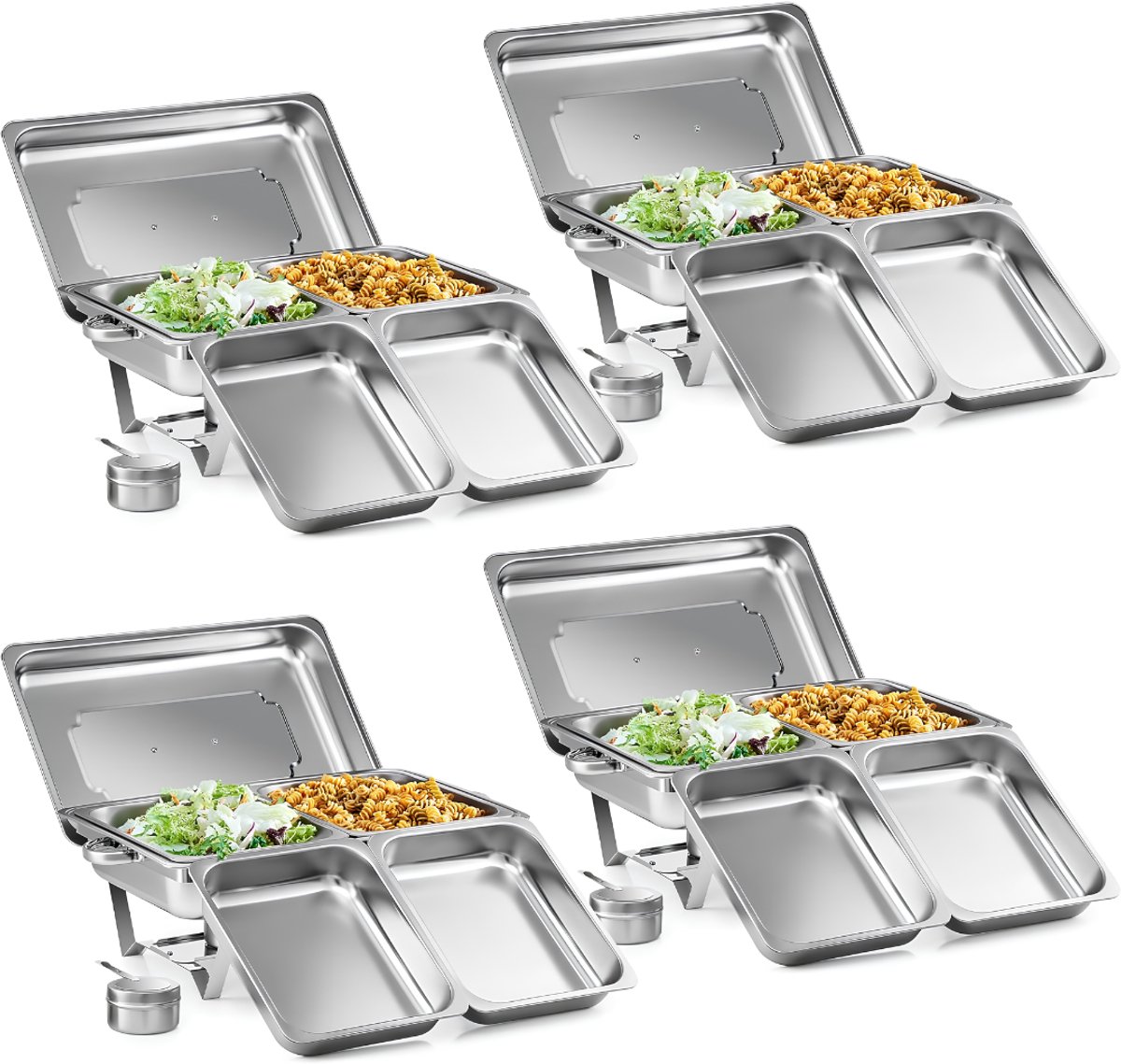 SP® Warmhoud Bakken - 4 Stuks - Buffetwarmer - Voedsel Verwamer - zILVER - 64cm × 36cm × 30cm