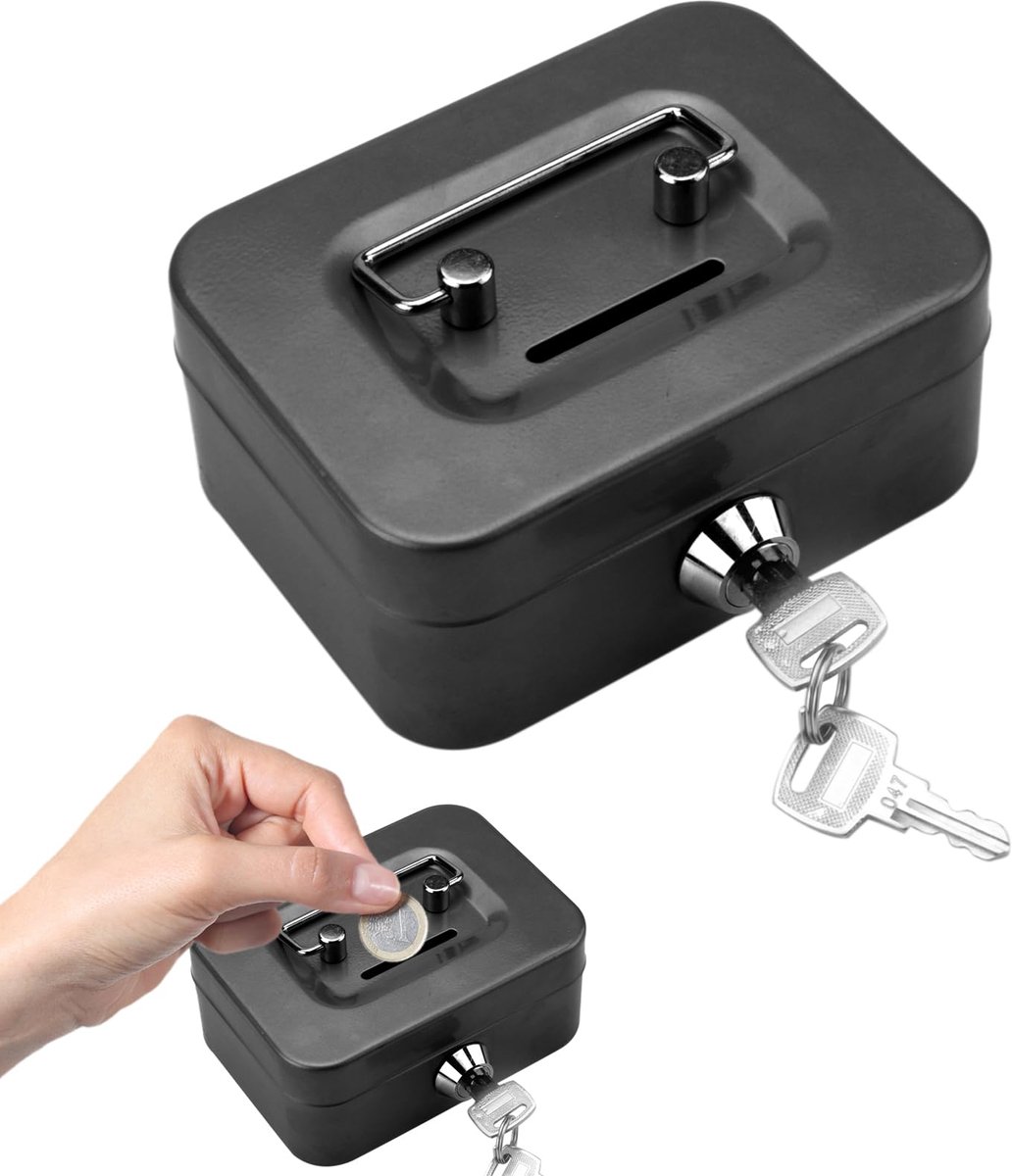 Dailygoods - Elegante Stalen Geldcassette - Kleine Kluis met Sleutel, Zwart