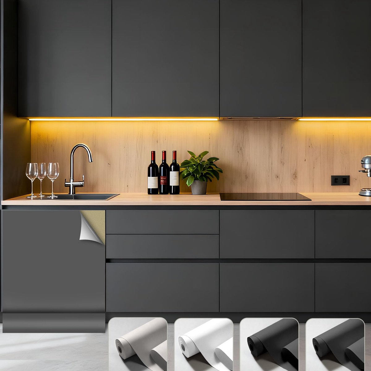 SnelShoppen - Kleeffolie Donkergrijs Mat Behang 80 x 550 cm - Zelfklevende Waterdichte Folie voor Keuken, Kast en Vensterbank - Decoratieve PVC Plakfo