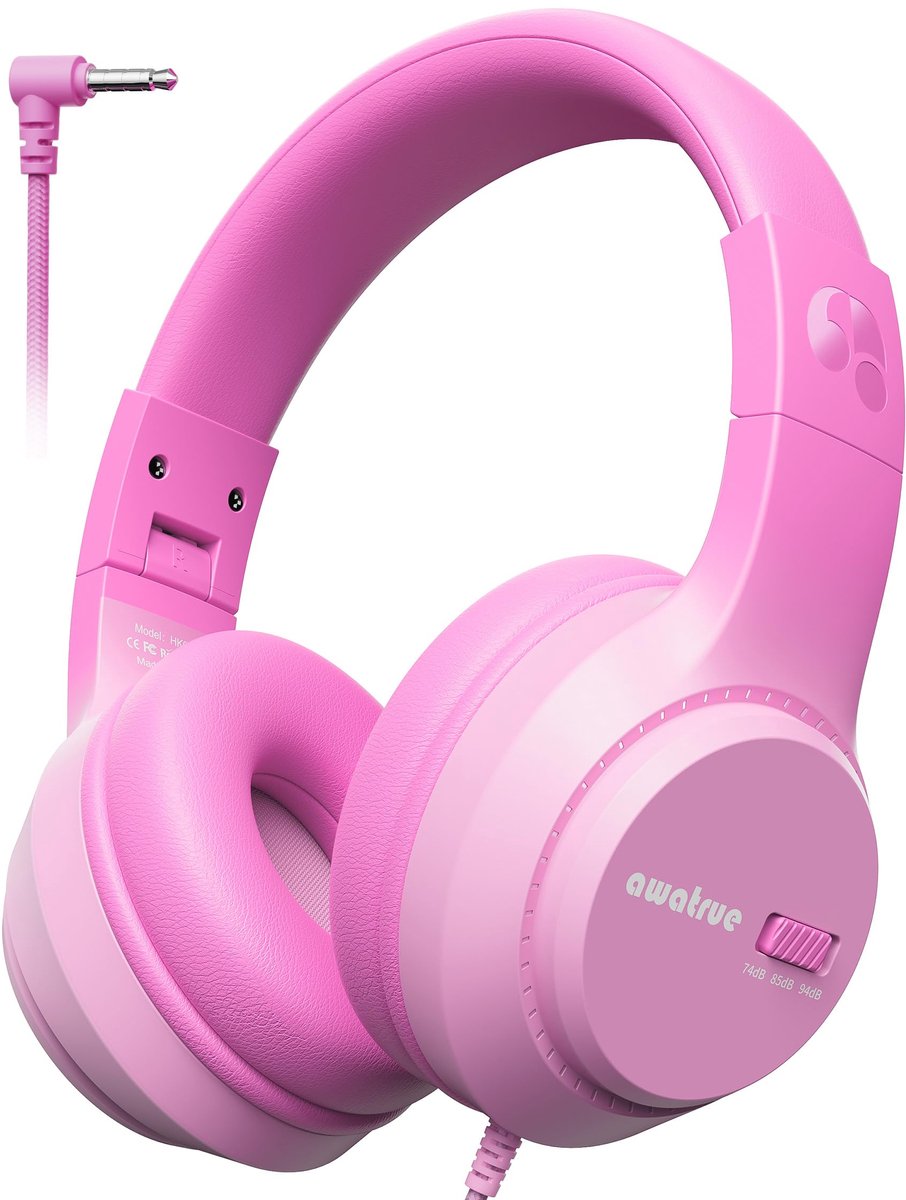 SnelShoppen - Kinderhoofdtelefoon, Veilig Volume 74/85/94 dB, Opvouwbaar, Stereogeluid, 3,5 mm Jack, Over Ear, Ideaal voor iPad, Tablets, School & Rei
