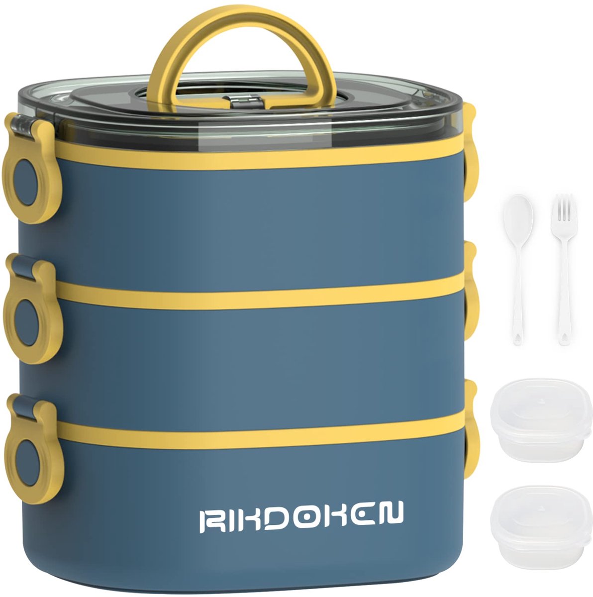 SnelShoppen - Lunchbox Stapelbaar 3-Laags, Draagbare 2,8 L Lekvrije Bentobox met Lepel & Vork, Magnetronveilig voor Kinderen en Volwassenen, Perfect v