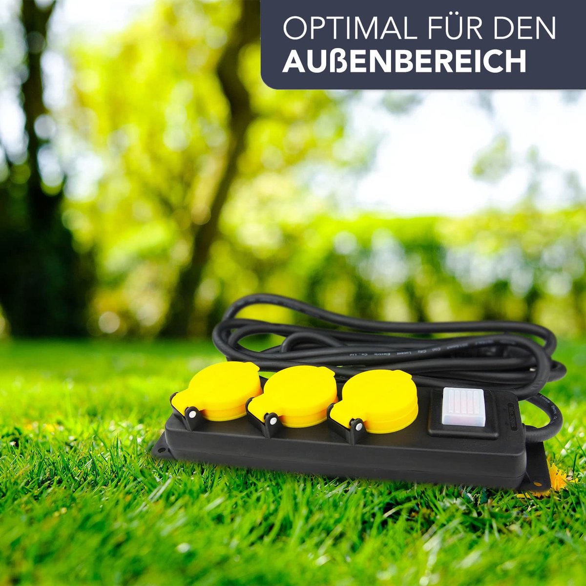 SnelShoppen - PerfectHD stekkerdoos 3-voudig - Buitenstopcontact met 3 Stopcontacten - Outdoor Meervoudig Stopcontact IP44 - Met Verlichte Aan/Uit Sch