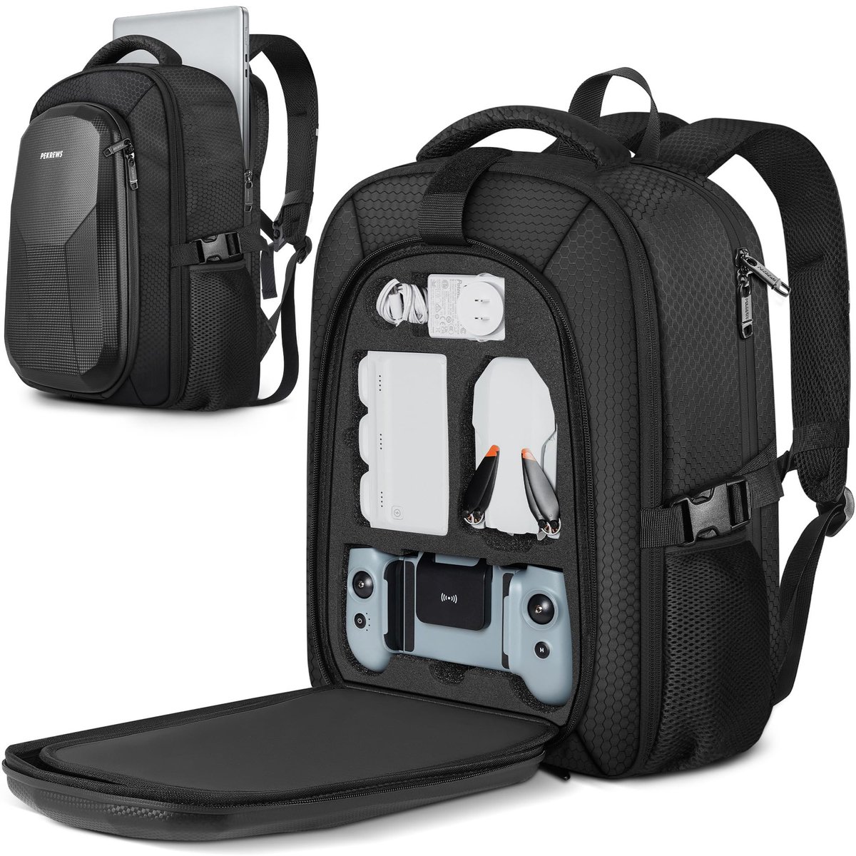 SnelShoppen - PEKREWS Atom 2-hoes Rugzak Grote Capaciteit voor Drone, Uitbreidbare Reis-tas voor 15,6 Inch Laptop, Perfect voor Potensic Atom 2/SE/3-a