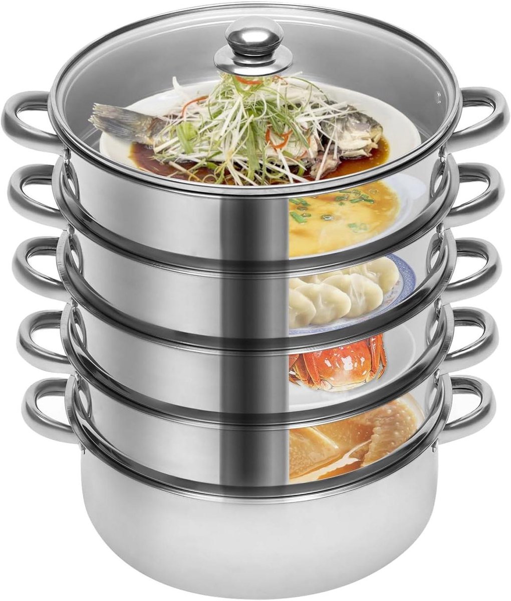 Stoompan RVS Stoomkoker Stoommand Gezond Koken Grote Capaciteit 26 cm Zilver