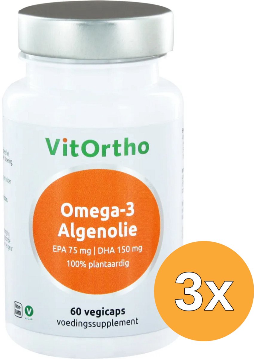 3x Vitortho Omega-3 Algenolie - Epa 75 Mg | Dha 150 Mg Vegan (60 vega capsules)