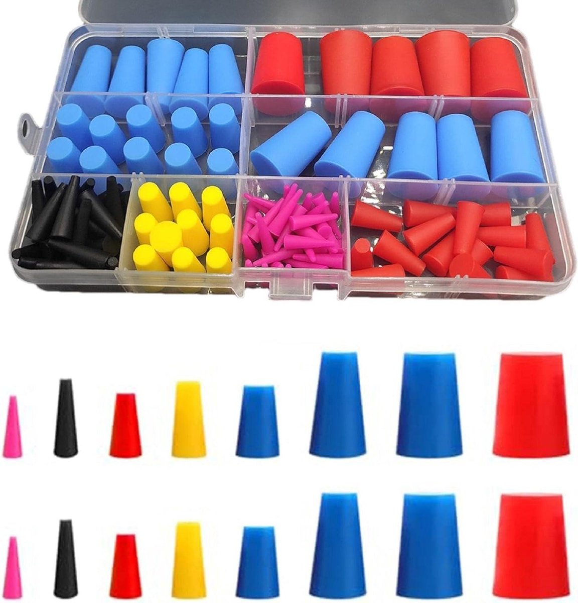 Siliconen Stoppers Set - Taps Toelopende Rubberen Pluggen - Afschermen en Afdichten - Hittebestendig Materiaal - 100 Stuks 8 Maten