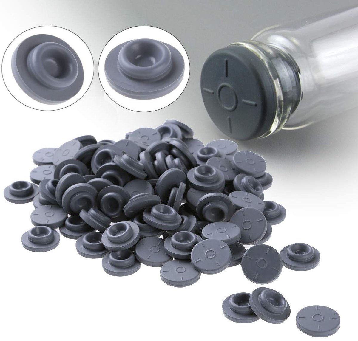 Dailygoods- Glasstopper 100 Stuks - Butylrubber - Zelfhelend - Injectiepoorten - Voor 13mm Opening - Diameter 20mm - Flesstopper