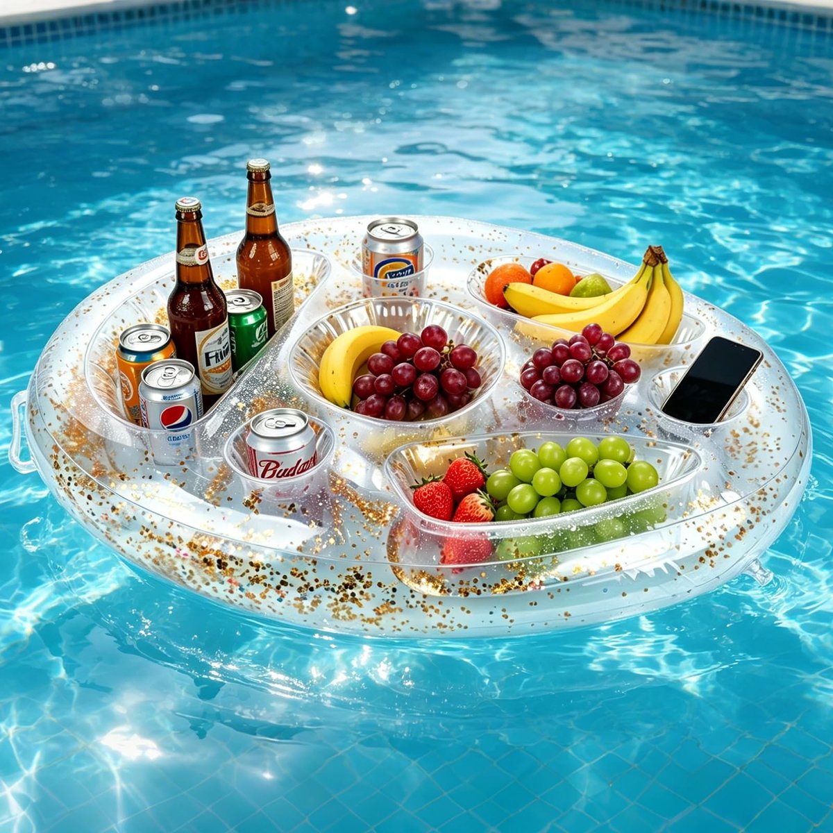 Dailygoods - Opblaasbare drankhouder met 8 gaten - Drijvend dienblad voor zwembad en strand