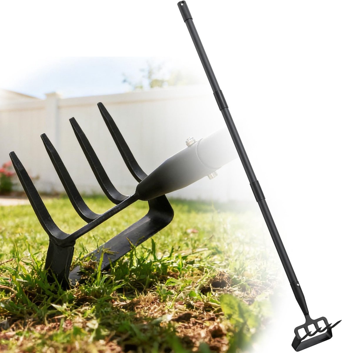 Dailygoods- Tuinhak 2-in-1 - Stijgbeugelhaak/Cultivator - Lange Steel 152 cm - Lichtgewicht - Wieden/Ventilatie - Schokbestendig - Tuingereedschap