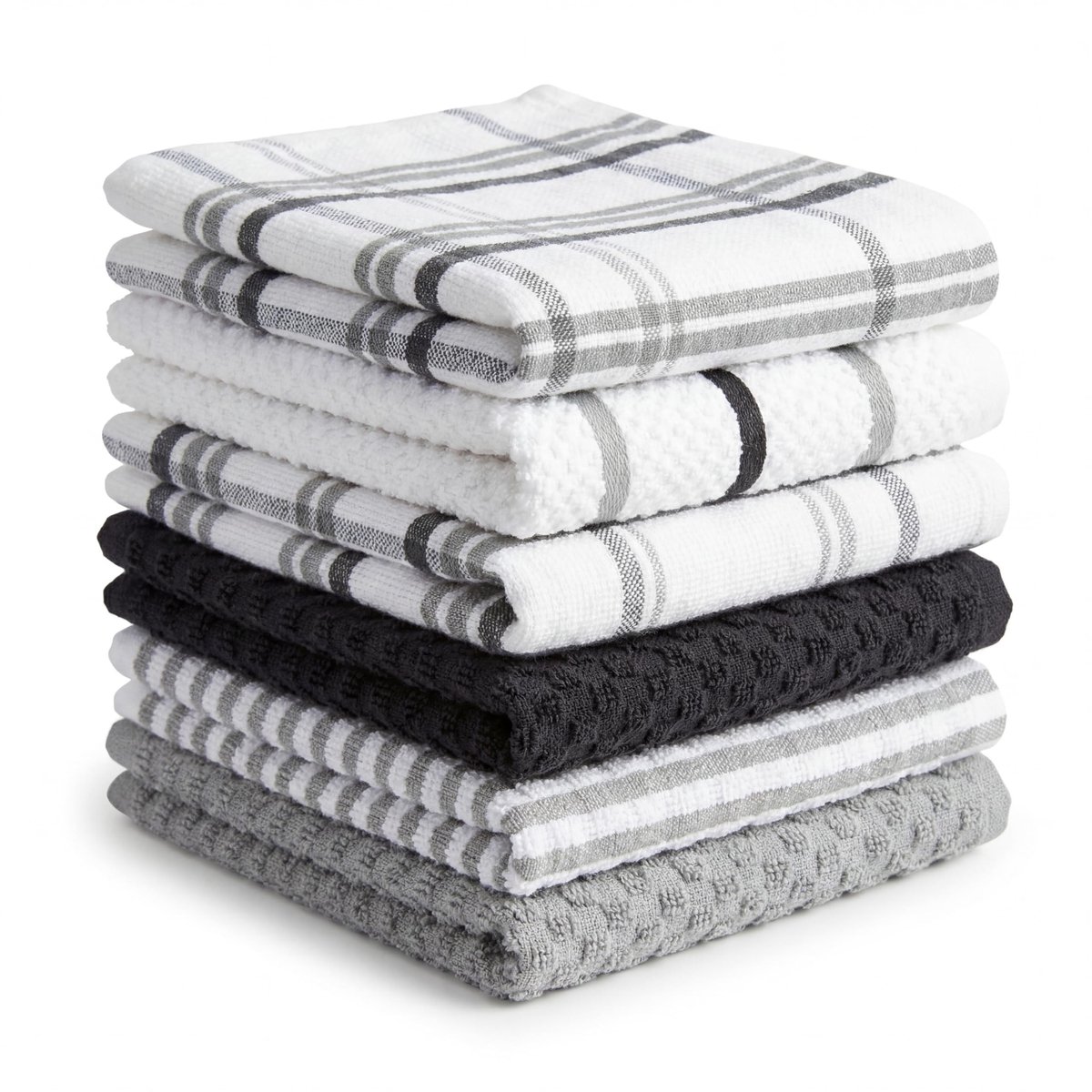 Dailygoods - Premium Katoenen Keukenhanddoeken Set van 6 - Microvezel en Terry Doeken in Zilvergrijs