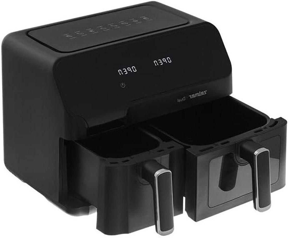 Dubbele Airfryer - Friteuse zonder vet - Gezond Koken - Twee Mandjes - 9 Liter - Zwart