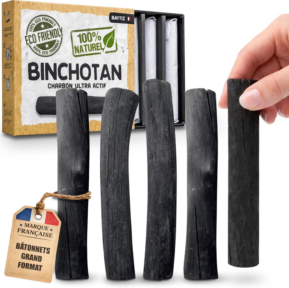 SnelShoppen - Plantaardig Waterfilter met Actieve Kool - Binchotan Stick Bio x5 - Zuiver Kraanwater - Natuurlijk Hout - Eco Vriendelijk - Fles Filter