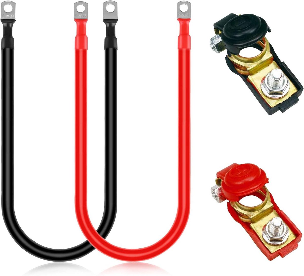 Accukabels 2 stuks - Batterijkabels Omvormer - Voertuig Bedrading - Zuiver Koper - 50 cm - Rood Zwart