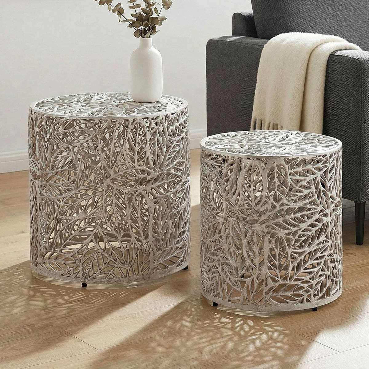 Bijzettafelset zilver aluminium 41x41 cm