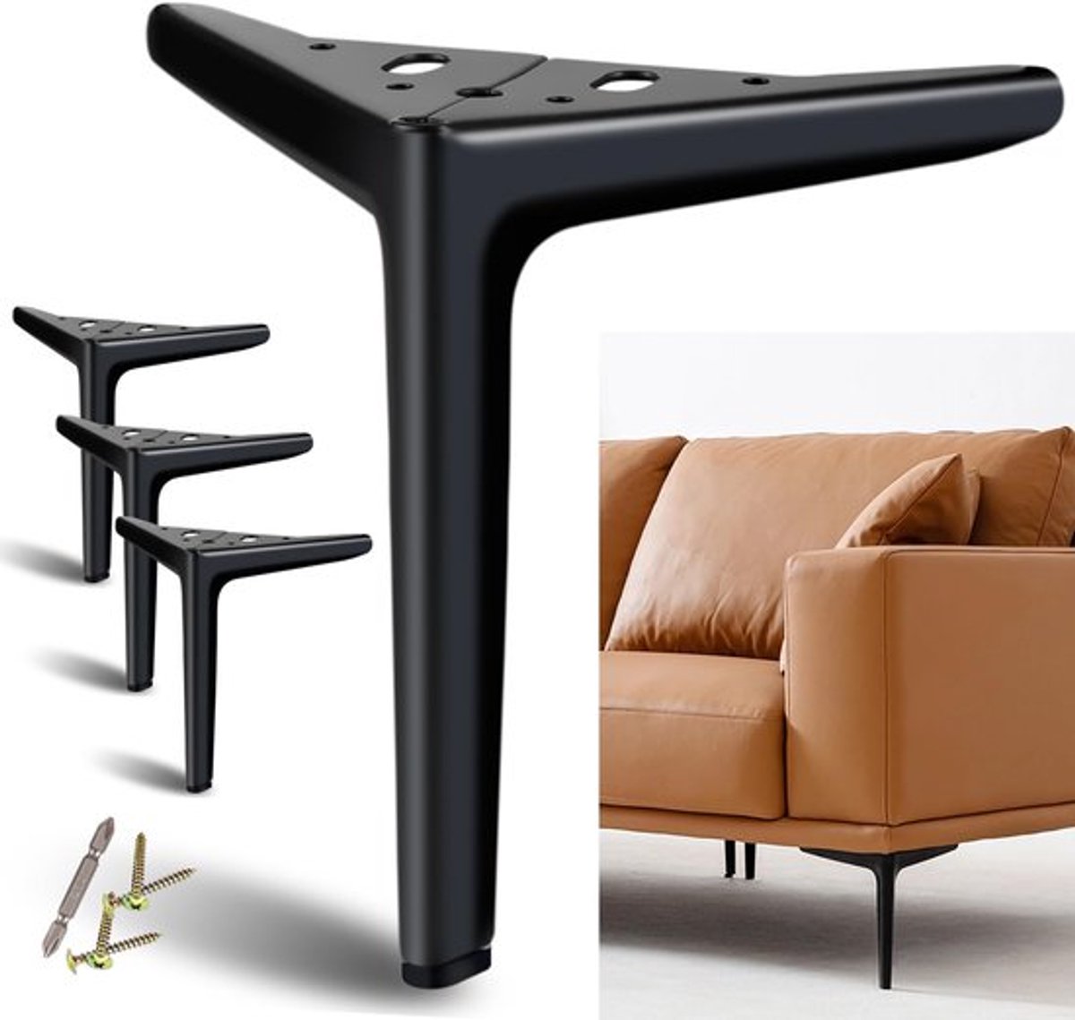 Zwarte Meubelpoten Set van 4 Stuks - 18 cm Korte Metalen Poten voor Dressoir en Kast