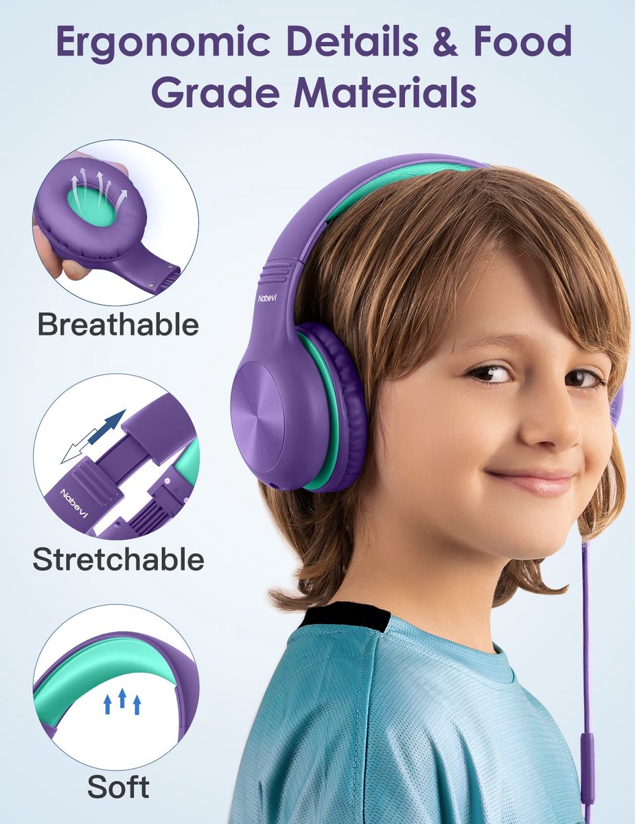 SnelShoppen - Kind Koptelefoon met Kabel en Microfoon, 85/94dB Volumebegrenzing, HD Geluid, Opvouwbare Kinderkoptelefoon voor iPad/Tablet/PC/Kindle/Re
