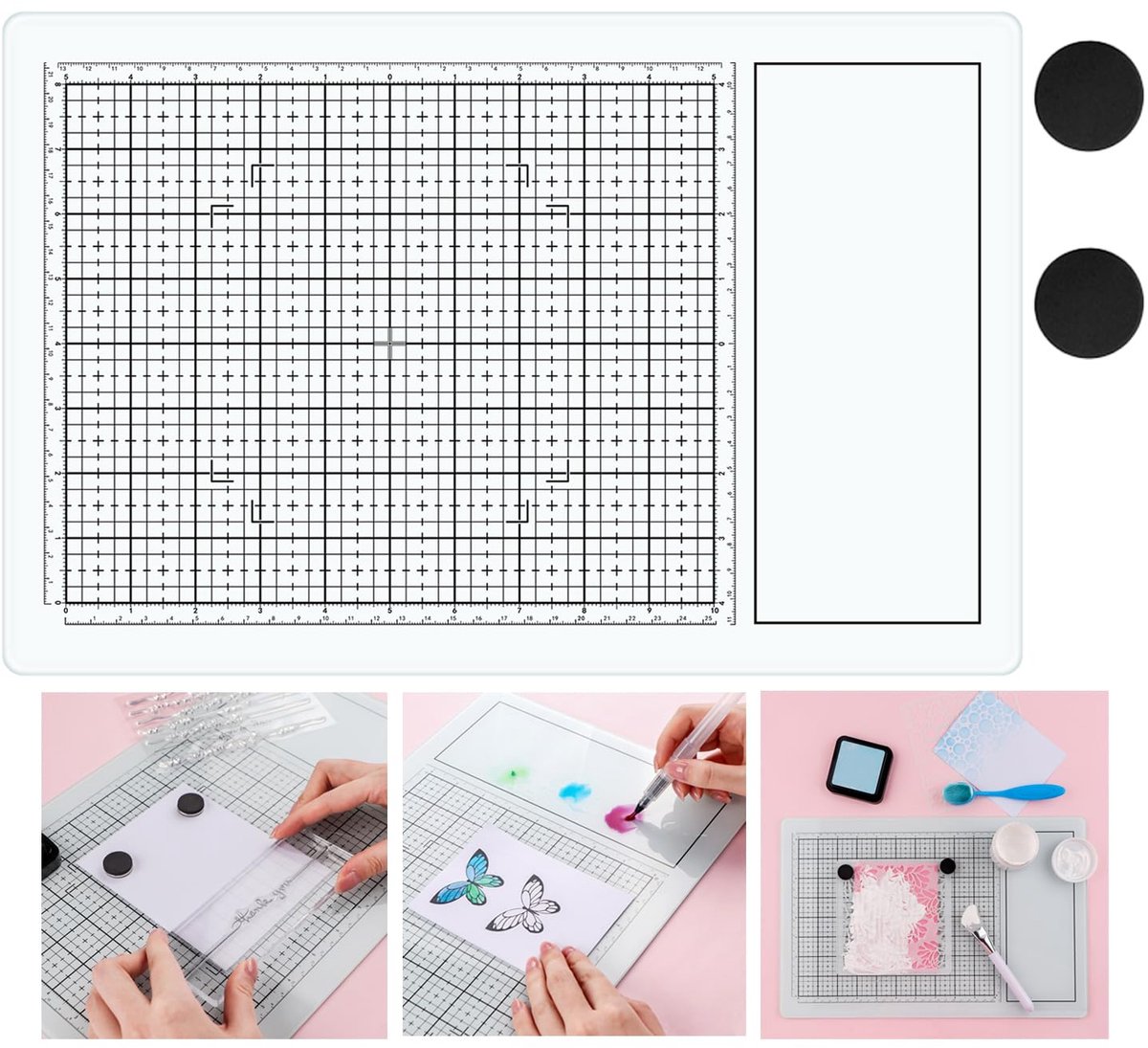 SnelShoppen - Magnetische glasmat voor knutselwerk 40 x 26 cm, hittebestendig, met magneten, rasterlijnen voor snijden en embossing, ideaal voor mengm