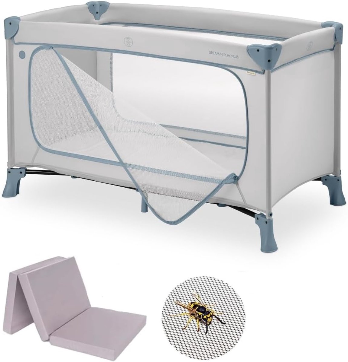 Campingbedje baby - Opvouwbaar reisbedje - Met matras en klamboe - Zij-ingang - Inclusief draagtas - 0-15 kg