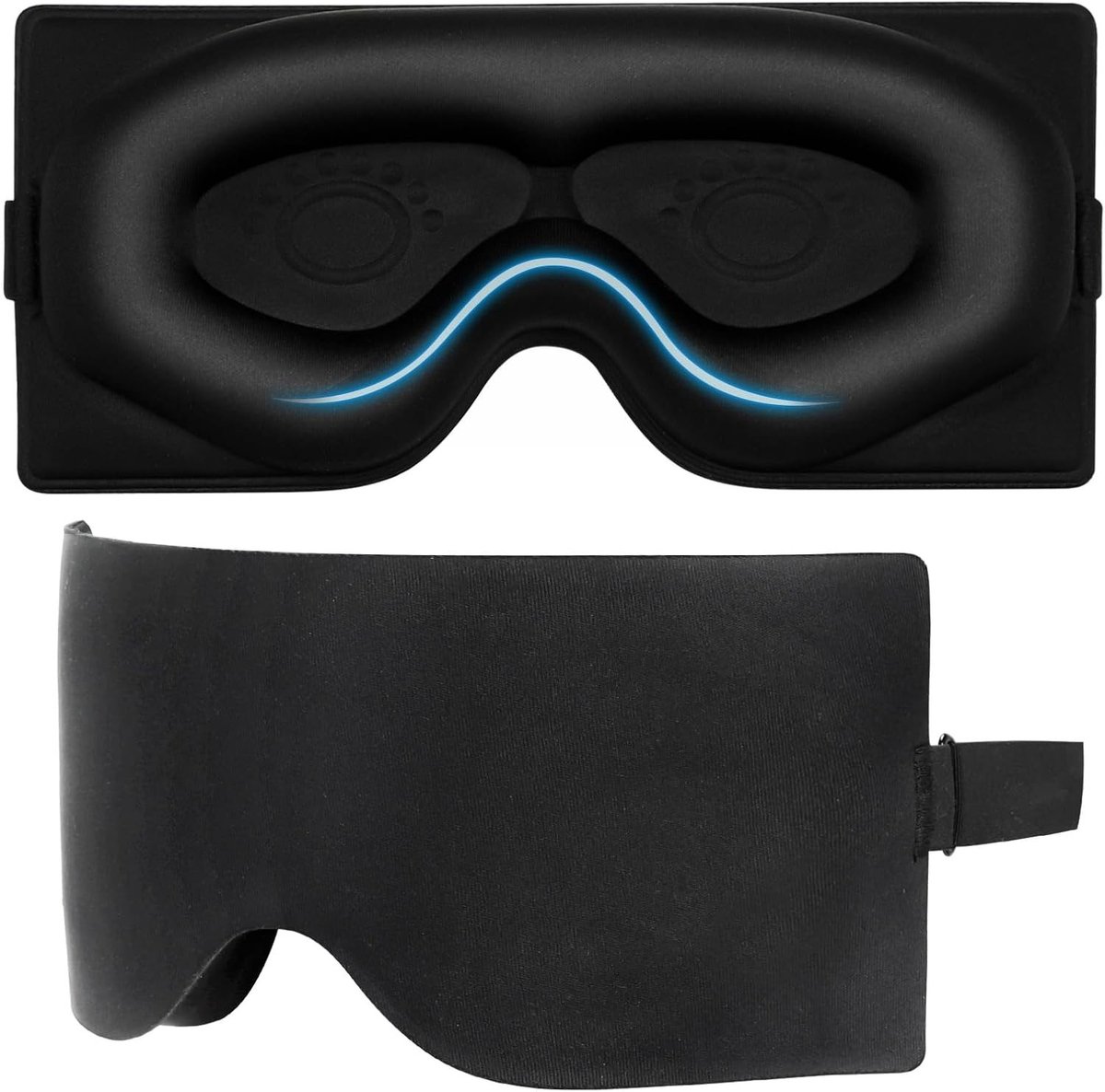 Alyvisun Slaapmasker 3D, Ademend en Zonder Druk met Verstelbare Band, Oogcontour 3D, Ideaal voor Reizen en Dutjes, Zwart