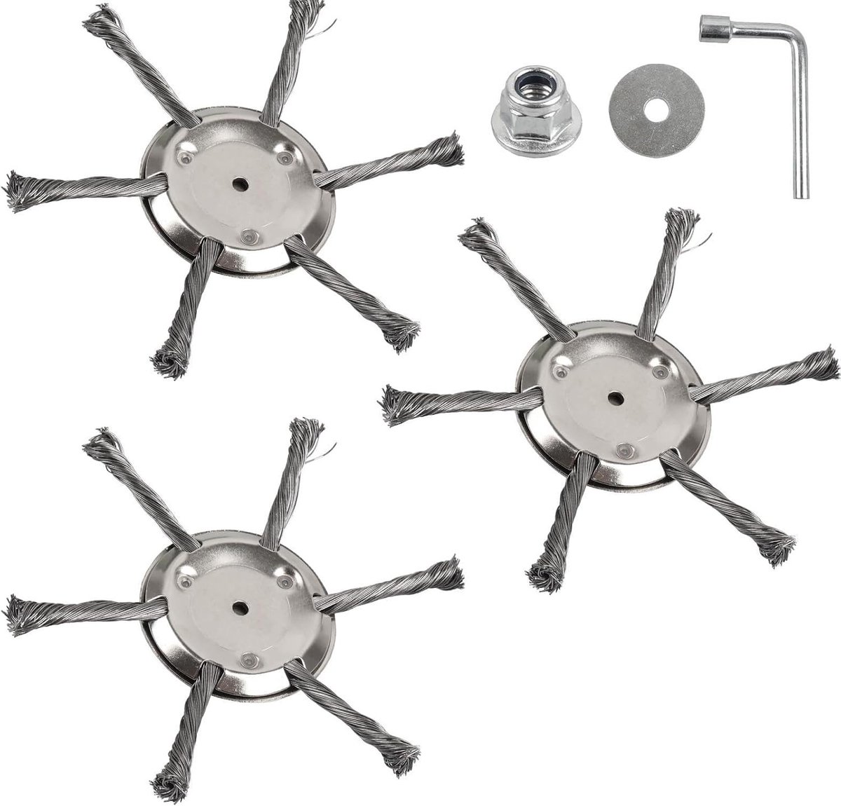 Onkruidborstelset voor Grastrimmer - Zilver - 15 cm - Stalen Bosmaaierkop - Voor Effectieve Onkruidbestrijding