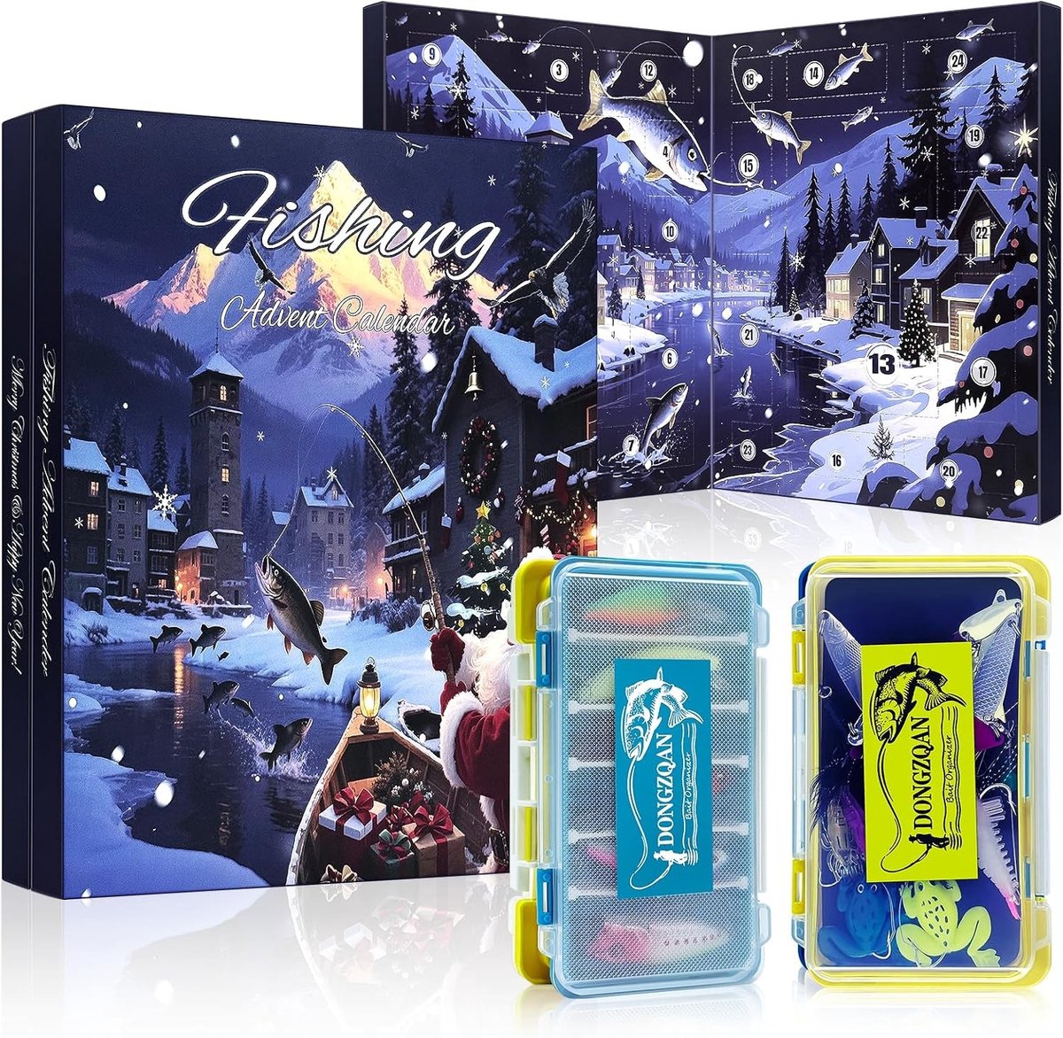 Adventskalender voor Vissers - 28 x 45 x 3 cm - Met 24 Aasdozen en Kunstaas - Perfect Kerstcadeau voor Mannen