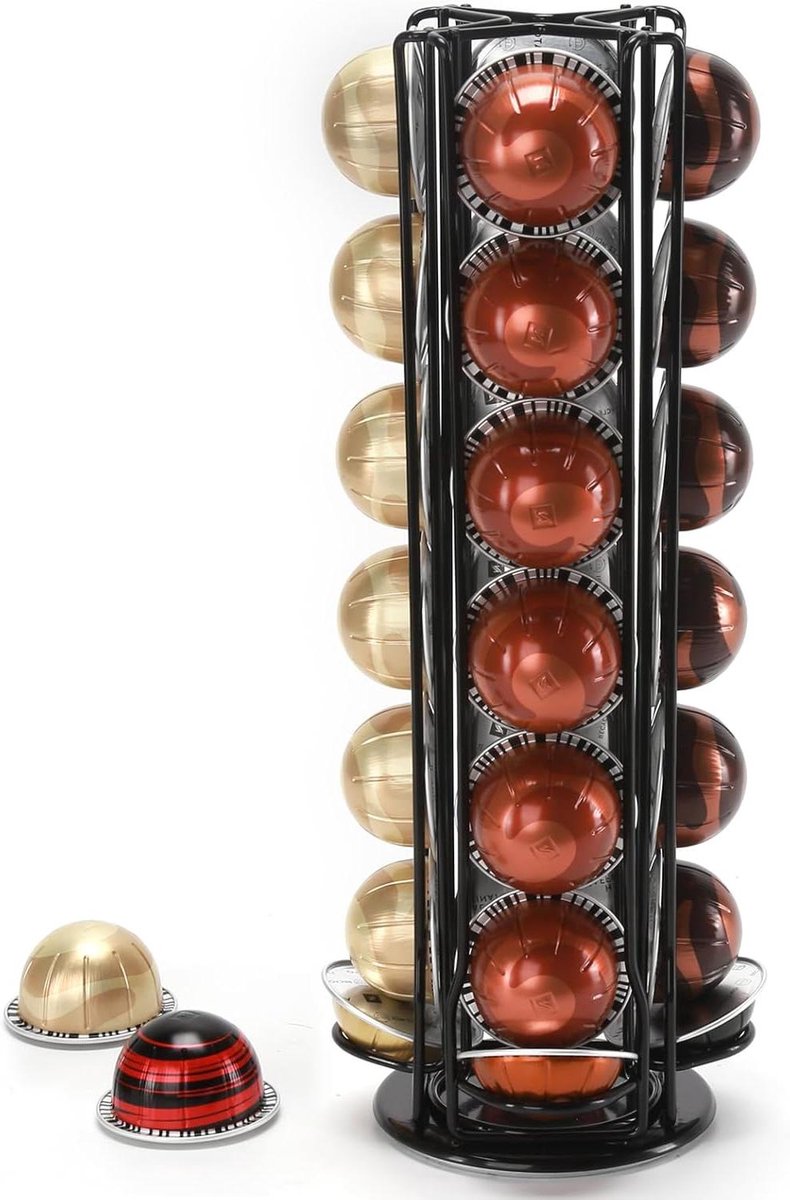 Capsulehouder Koffie - Dispenser Koffiecapsules - Keuken Organiseren - 360 Graden Draaibaar - 28 Capsules - Zwart