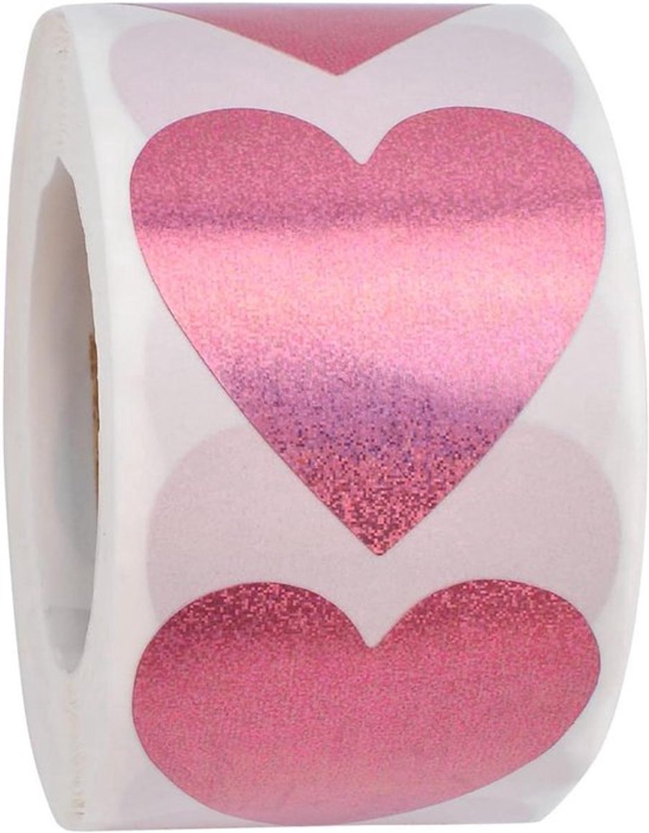 Roze hart sprankelende stickers - 500 stuks glitter lasersticker voor kleine bedrijven verpakking Valentijnsdag Kerstmis bruiloft enveloppen zegel